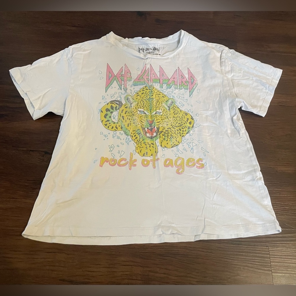 Def Leppard‎ Rock of the Ages Women’s Graphic Band Tee White Medium